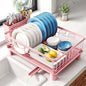 SNTD Dish Drying Rack - Small Dish Rack for Kitchen Counter, Stainless Steel Dish Drainer with Utensil Holder and Drainboard, 12.9" W x 16.9" L (Pink) - color: Pink, size: 12.9" W x 16.9" L