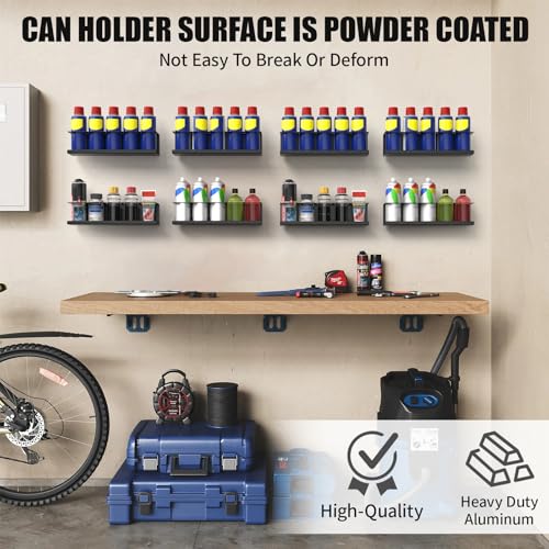 Riciakik 8 Pack Spray Bottle Holder Wall-Mounted, Aerosol Spray Can Holder Storage Rack, Heavy-Duty Paint Bottle Organizer with 40 Holes, Steel Black Spray Rack for Garage, Shop, Home or Tool Trailer - style: 8 Pack
