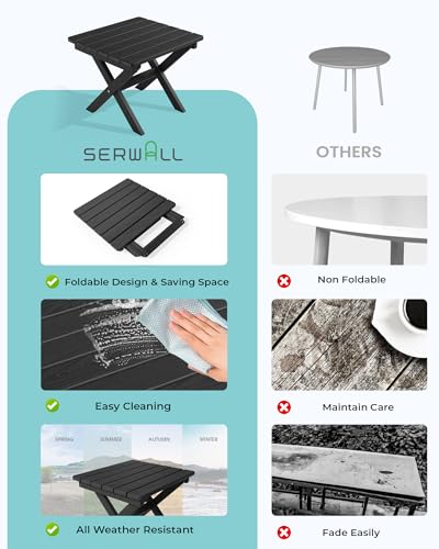 SERWALL Folding Outdoor Side Table Set of 4, Small Adirondack Side Table, Black - color: Black, size: Foldable 4-pack