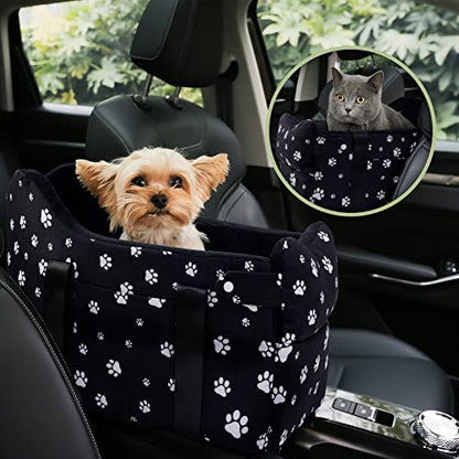 Center Console Dog Car Seat Safe Travel for Small Dogs Under 15 lbs Detachable Washable Pet Carrier with Storage Pockets & Safety Leash,Black - color: Black