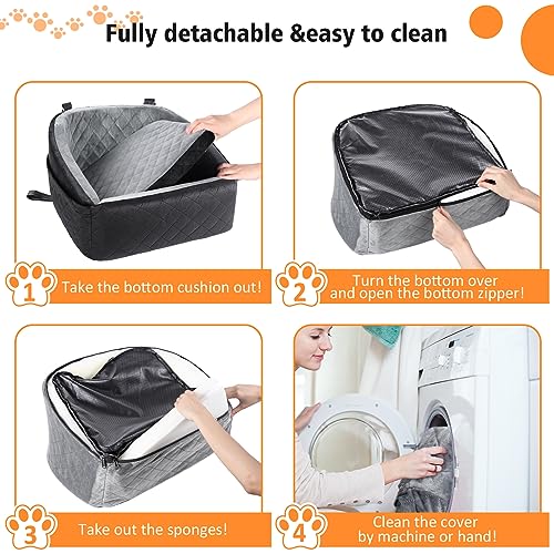 NEEZUKAR Dog Car Seat for Small Dogs,Detachable Washable Dog Booster Seat Under 30lbs, Pet Car Seat Travel Bed with Storage Pockets and Dog Safety Belt (Black/Grey) - color: Black/grey