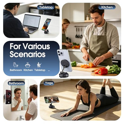 2026 Unique Stylish Car Phone Holder Mount for iPhone 17-12 | Upgraded Anti-Wobble Performance; 360° Adjustable; 108LBS Suction Cup & 3600gf Strong Magnet; for Car Wall Shower Kitchen