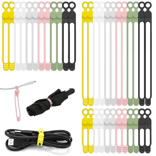 36Pcs Silicone Cable Ties, 6 Colors Data Cable Organizer Ties, 3 Sizes Cord Ties for Charging Cables, Wire Organizers, Electrical Cords, Computer Wires, Cord Organizers - color: 36pcs-[black/White/Gray/Pink/Green/Yellow], size: 4.2in+7.2in+3in