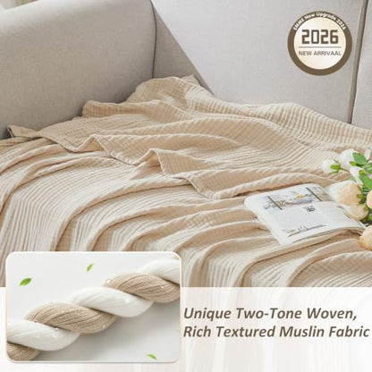 EMME Cotton Muslin Twin XL Blanket Breathable Gauze Soft Lightweight Blankets Adults Gifts for Women (Heather Beige, 66"x90") - color: 03 - Beige, size: Twin XL (66" x 90")