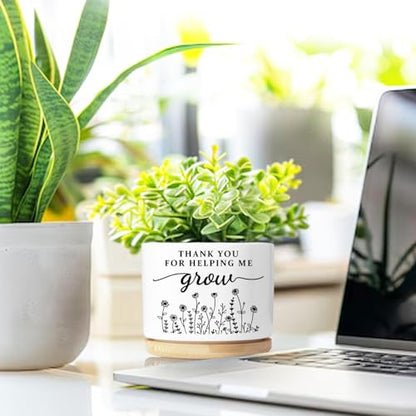 Thank You Teacher Appreciation Gift, Succulent Planter, Flower Cactus Plant Pot, Appreciation Gifts for Teachers Mom Women, Teacher Gifts Thank You for Helping Me Grow (No Plants) - color: Thank You Grow