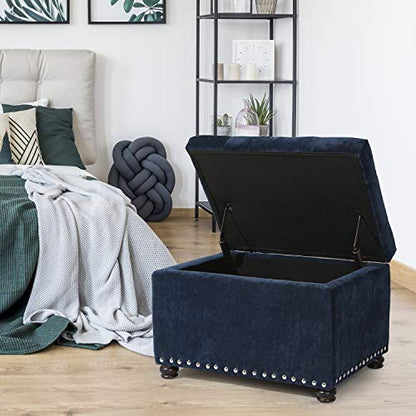 Joveco 24" Ottoman with Storage for Living Room Rectangular Fabric Tufted Bench Footrest (Dark Blue) - color: Dark Blue