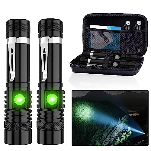 Hoxida LED Tactical Flashlight Rechargeable, IPX6 Waterproof Flashlight, 2000lm, Super Bright LED, Zoomable, Pocket-Size Small LED Flashlight for Hiking, Camping, Emergency - with Carry Case - color: 2pcs Flashlight with case