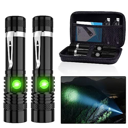 Hoxida LED Tactical Flashlight Rechargeable, IPX6 Waterproof Flashlight, 2000lm, Super Bright LED, Zoomable, Pocket-Size Small LED Flashlight for Hiking, Camping, Emergency - with Carry Case - color: 2pcs Flashlight with case