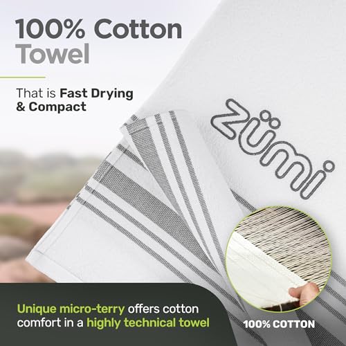 Zumi 100% Cotton Quick Dry Large Travel Towel - Soft, Thin, Compact, Highly Absorbent, Lightweight Camping Towel for Beach, Gym, Bath, Shower, Swimming, Dorm, RV - White - color: Large White