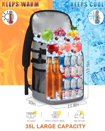 Capolo 36/45 Cans Cooler Backpack Insulated Waterproof for Women Men Lunch Backpack Coolers Leak Proof Soft Cooler Bags - color: Leather Gray, size: 45 Cans