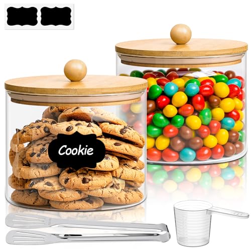 ComSaf Half Gallon Cookie Jar, Large Glass Jar with Lid Set of 2, 1.8 Qt Glass Food Storage Containers, Flour Sugar Storage Containers for Candy Cereal Nuts Beans, Canisters Sets for The Kitchen - color: 1.8Qt-Round-2 Pack