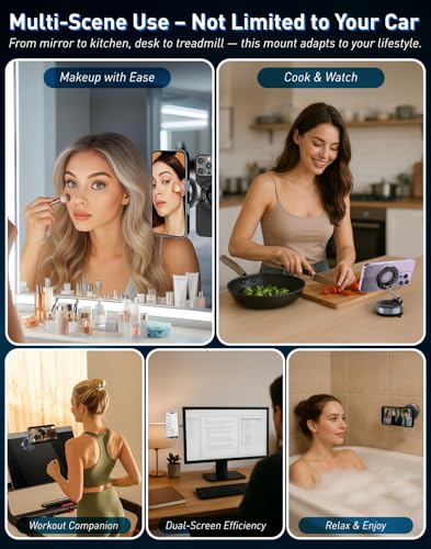 Magnetic Suction Cup Phone Mount for Magsafe | 360° Adjustable, Pocket Size Foldable, Car Mount, iPhone 17 16 15 14 13 12 Series