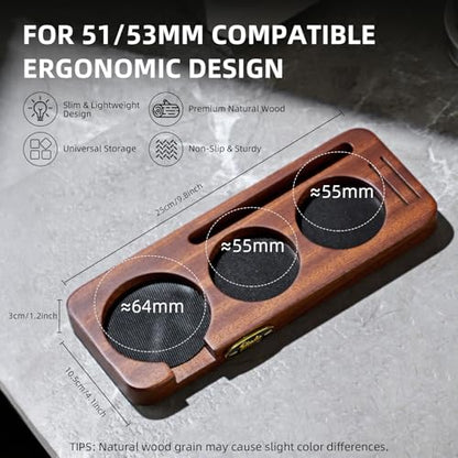 Bincoo 51/53mm Espresso Tamping Station - Sapele Coffee Bar Organizer with Non-Slip Mat, Multi-Slot Design for Counter, Holds Tamper,Distributor, Basket Holder - size: 51MM