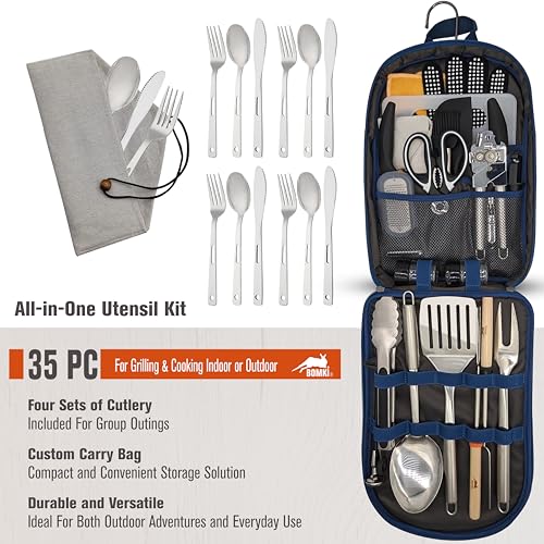 BOMKI Grilling & Camping Cooking Utensils - BBQ & Camp Kitchen Set - Cookware Accessories - Camping Essentials (Blue Pro) - style: Blue Pro