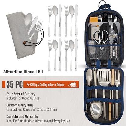 BOMKI Grilling & Camping Cooking Utensils - BBQ & Camp Kitchen Set - Cookware Accessories - Camping Essentials (Blue Pro) - style: Blue Pro