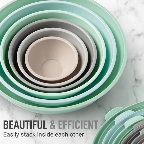 Zulay Kitchen 12 Piece Plastic Nesting Mixing Bowl Set - Colorful Bowls with Lids - Microwave and Freezer Safe (Mint Ombre) - color: Mint