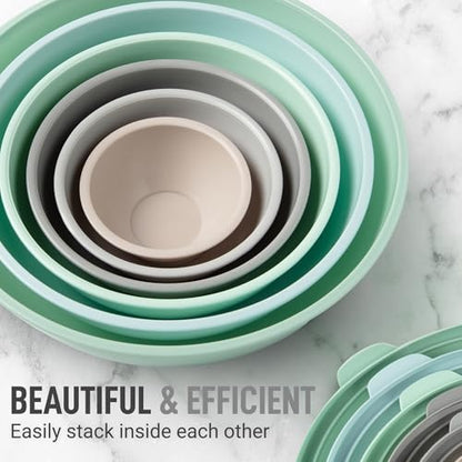 Zulay Kitchen 12 Piece Plastic Nesting Mixing Bowl Set - Colorful Bowls with Lids - Microwave and Freezer Safe (Mint Ombre) - color: Mint