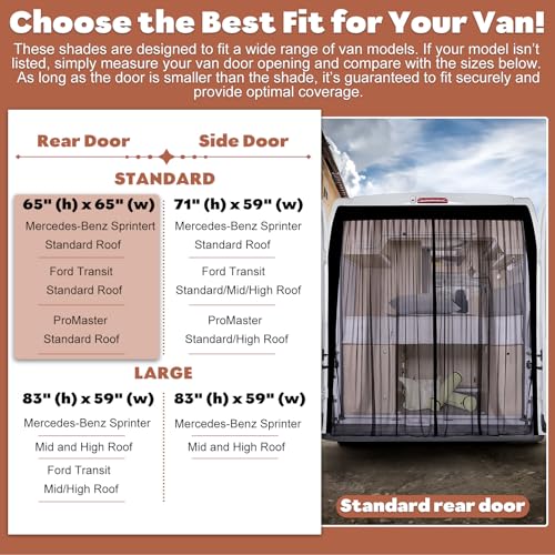 XCBYT Van Bug Screen for Rear Door | Magnetic Closure Window Screen for Camping | Van Life Essentials | Universal Fit for Standard Roof Mercedes Sprinter, Ford Transit & RAM ProMaster (65” H x 65” W) - size: Rear Door-Middle (65" H × 65" W)