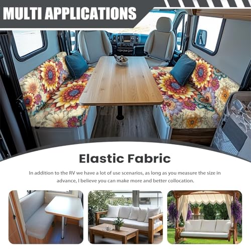 Bohemian Flower RV Dinette Cushion Covers Rv Accessories for Inside, Stretch RV Sofa Seat Slipcovers Replacement Camper Seat Cushion Elastic Washable RV Dinette Seat Protector - color: Bohemian Flower