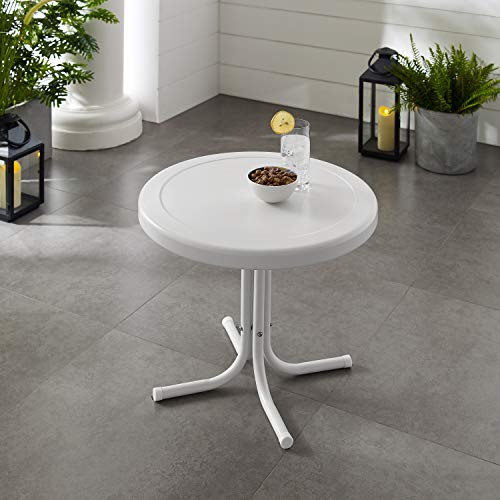 Crosley Furniture Griffith Weather Resistant Retro Metal Outdoor Side Table for Patio, Deck, Porch, Alabaster White - color: Alabaster White