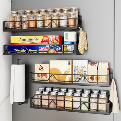 Mystozer 16.9 Inch Wide Large Capacity Magnetic Spice Rack for Refrigerator,5 Pack Metal Fridge Shelf Magnetic Spice Rack Kitchen Storage Refrigerator Organizers and Storage Spice Shelf (Black) - color: Matt Black, size: 5 Pack - Wide