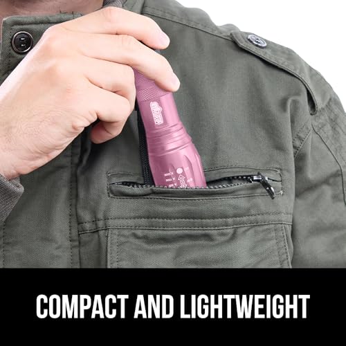 GORILLA GRIP Powerful LED 750 FT Water Resistant 5 Adjustable Mode Tactical Flashlight, High Lumens Ultra Bright Battery Life Zoom Flashlights, Small Camping Car Mini Flash Light Accessories, Pink - color: Pink