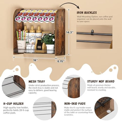Lixple K Cup Holder - 2-Tier K Cup Organizer, Metal Coffee Pod Holder for Counter, Easy Assembly (Rustic Brown) - color: Brown