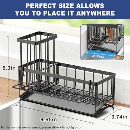 Sponge Holder for Kitchen Sink, Kitchen Sink Caddy, Kitchen Sink Sponge Holder, Dish Sponge Holder, Kitchen Sink Organizer for Sponge, Dish Brush, Scrubber(9.65" x 3.74" x 6.3", Black) - color: Black