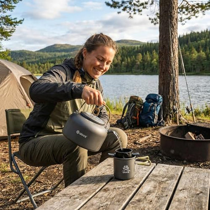 Alocs 2.3L Camping Coffee Pot Outdoor Coffee Maker Set, Hard Anodized Aluminum Camping Kettle with Pour Over Coffee Kit, 12oz Mug & Precision Spout, Portable Backpacking Gear for Campfire & Gas Stove