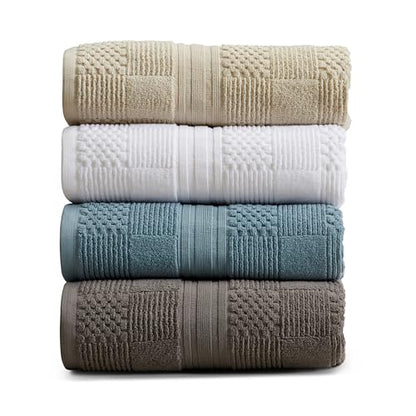 Springtree Home 100% Cotton Bathroom Towel Set | 6 Piece Set - Beige Towels | Geometric Textured Design | Absorbent & Quick-Dry | Oeko-TEX® Standard 100 Cotton | Myla Collection - Sandshell - color: Sandshell, size: 6 Piece Set