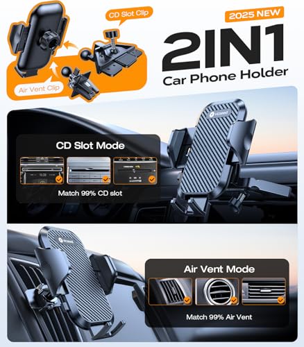 VICSEED Military-Grade Sturdy Car Phone Holder Mount, Upgraded Anti Shake Metal CD Slot & Air Vent Thick Case Friendly Phone Mount for Car Fit for iPhone 17 16 15 Samsung All Phones - Classic Black - color: Classic Black
