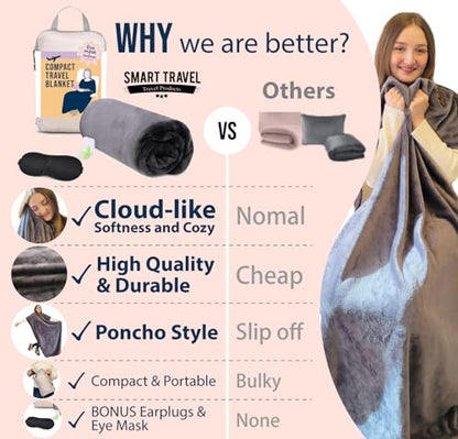 SMART TRAVEL Travel Products Cozy Warm Compact Travel Blanket Travel Blanket Airplane Compact with Bag Travel Essentials for Airplane Long Flight Essential for Woman,Men,Kids