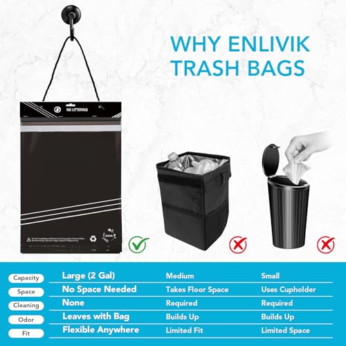 Disposable Car Trash Bag - Large Capacity - Car Garbage Bag Hanging from Headrest - Easy to Stick-On, Leakproof, Smellproof Car Trash Can - Ideal for Travel, Camping, and Home Use (All Black, 50) - color: All Black