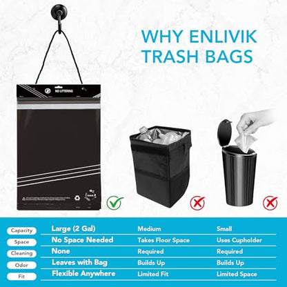 Disposable Car Trash Bag - Large Capacity - Car Garbage Bag Hanging from Headrest - Easy to Stick-On, Leakproof, Smellproof Car Trash Can - Ideal for Travel, Camping, and Home Use (All Black, 50) - color: All Black