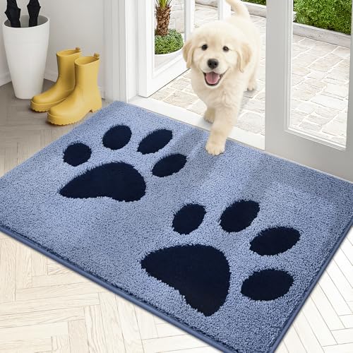 PURRUGS Dirt Trapping Door mat 20" x 31.5", Non-Skid/Slip Machine Washable Microfiber Entryway Rug, Dog Door Mat, Super Absorbent Welcome Mat for Muddy Wet Shoes and Paws, Light Blue - color: Light Blue, size: 20" X 31.5"