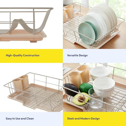 Sweet Home Collection Space-Saving 3-Piece Dish Drainer Rack Set: Efficient Kitchen Organizer for Quick Drying and Storage - Includes Cutlery Holder and Drainboard - Maximize Countertop Space, Beige - color: Beige