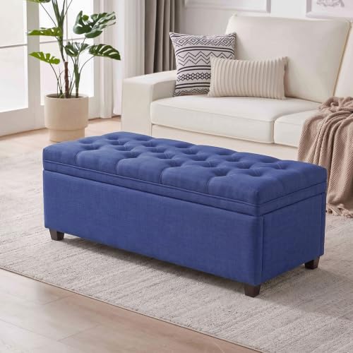 Mangodan 43" Storage Ottoman Bench, Tufted Ottoman with Storage for Living Room, Large End of Bed Ottomans, Modern Entryway Benchs, Window & Bedroom Benches for Foot of Bed (Blue) - color: Blue