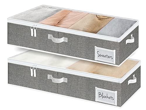 StorageWorks Large Under Bed Storage Containers with Handles and Label Holder, 2 Pack Ultra-thick Fabric Underbed Bins, Closet Organizer for Clothes, Blankets, Sweater - color: Gray, size: 33"L x 17"W x 6"H