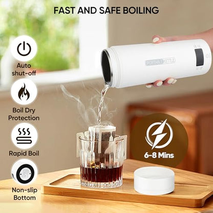 Portable Electric Kettle, Travel Tea Kettle, Small Hot Water Boiler Coffee Heater 450ML, 316 Stainless Steel, 4 Temperature Settings with Fast Boiling Water Auto Shut-off Boil Dry Protection (White) - color: White
