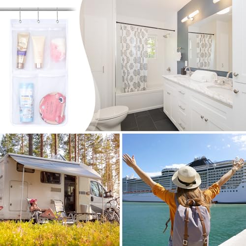 Lifewit Mesh Shower Caddy, 5 Pockets Hanging Shower Organizer with Quick Drying Mesh, Portable Space Saving Bathroom Organizer to Hold Soap, Shampoo and Cruise Ship Essentials, White, 1 Pack - size: 12" × 20"