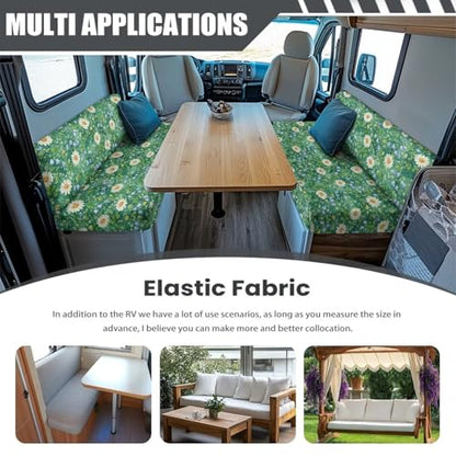Daisy Floral Green Grass Print RV Dinette Cushion Covers Camper Sofa Cushion Cover Stretchable RV Dinette Seat Covers 2Pcs with Backrest & Bench Cover 2Sets - color: Daisy Floral Green Grass