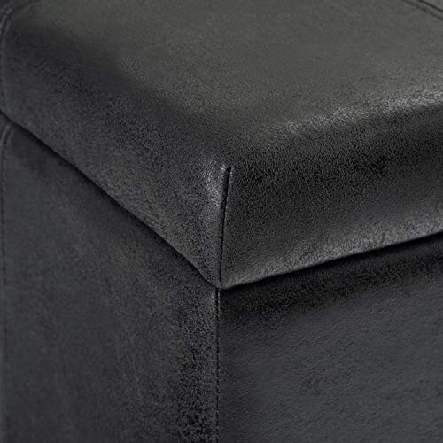 SIMPLIHOME Dover Storage Ottoman Bench - 36 inch Wide Upholstered Vegan Leather Rectangular Lift-Top Ottoman in Distressed Black, Contemporary Bench for Living Room with Safety Hinges - color: Distressed Black