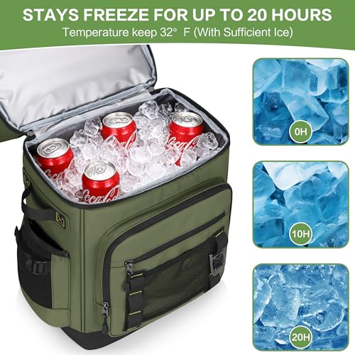42 Can Backpack Cooler,40L Insulated Double Decker Leakproof, Waterproof Travel Cooler Backpack for Beach Camping Picnic Travel - color: green