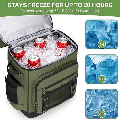 42 Can Backpack Cooler,40L Insulated Double Decker Leakproof, Waterproof Travel Cooler Backpack for Beach Camping Picnic Travel - color: green