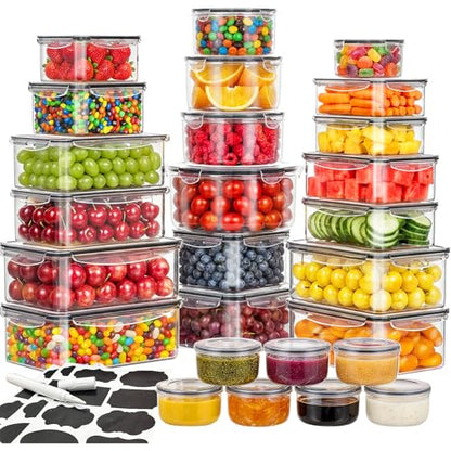 52 Pcs Food Storage Containers with Lids Airtight (26 Containers & 26 Lids) - Leakproof Meal-Prep Container for Kitchen Storage and Organization, Stackable Plastic Food Containers with Labels & Pen