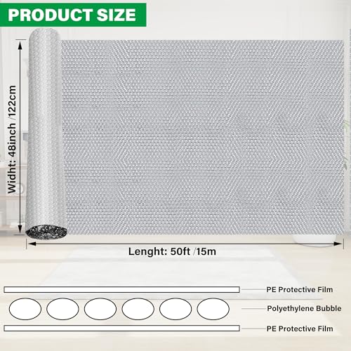 winemana Window Insulation Roll 48IN x 50FT Reflective Heat Shield Bubble Film Double-Sided Aluminum Foil Insulation Weatherproof Garage Door Cover for Windows RV Basement Winter Summer - size: 48 in x 50 ft