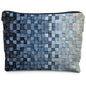 Modern Blue Checkered Makeup Bag, Blue and White Mosaic Checkered Cosmetic Bags for Women, Trendy Preppy Zipper Makeup Pouch - color: Blue Square