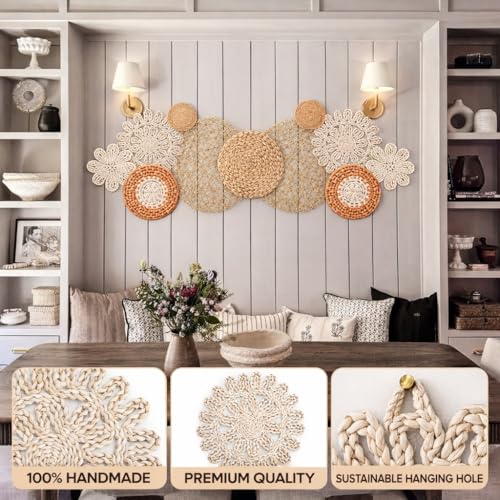 11-Piece (Vivid) Boho Wall Basket Decor – Handmade Woven Wall Baskets, Bohemian Farmhouse Wall Art, Rustic Hanging Basket Set for Living Room, Bedroom & Kitchen summer decoration - style: vivid