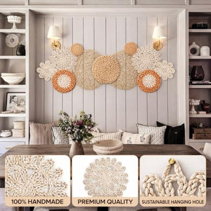 11-Piece (Vivid) Boho Wall Basket Decor – Handmade Woven Wall Baskets, Bohemian Farmhouse Wall Art, Rustic Hanging Basket Set for Living Room, Bedroom & Kitchen summer decoration - style: vivid