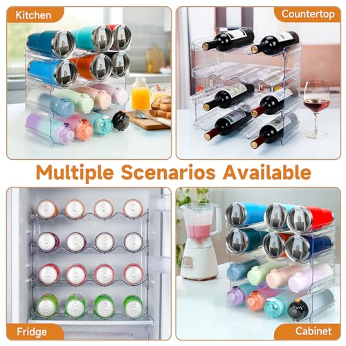 spospo Stackable Water Bottle Organizer, Large Compartment Water Bottle Holder, 4 Tier Clear Water Bottle Organizer for Cabinet, Bottle Rack for Kitchen Organization and Storage - Hold 16 Bottles - size: 4 Pack